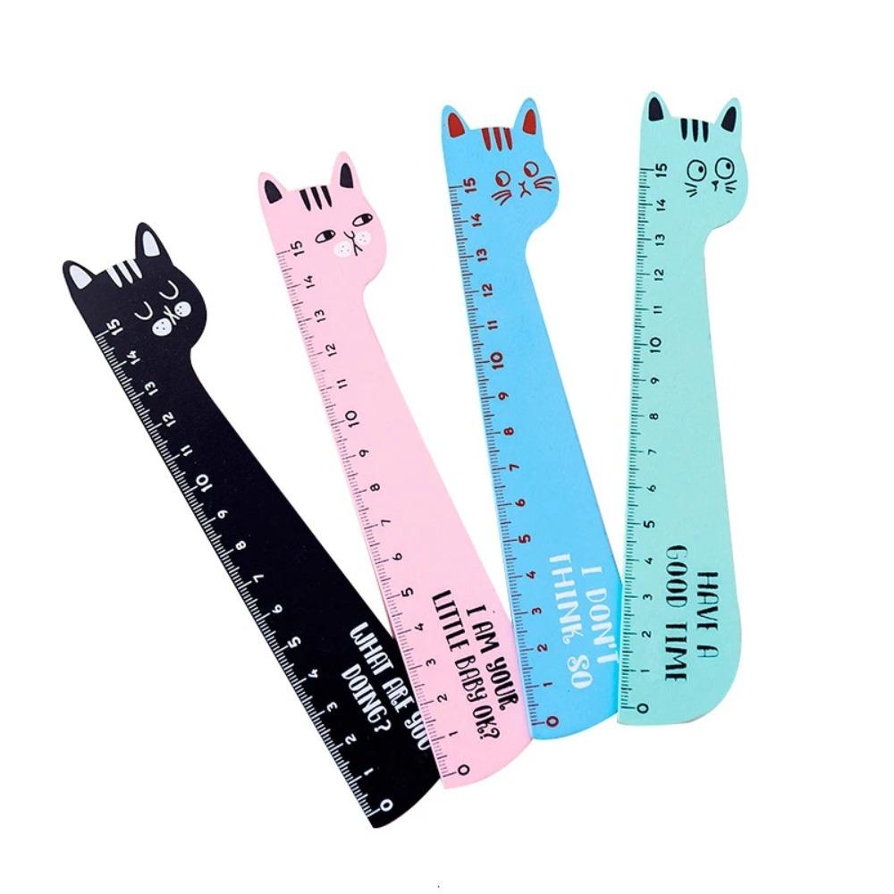 

Pendant Cartoon Cute Ruler Wood School Supplies Practical Kitten Straight Wooden Ruler