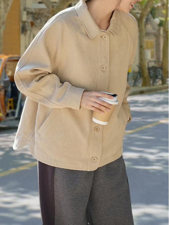 Women's Autumn Cotton Linen Short Cardigan with Raglan Sleeves