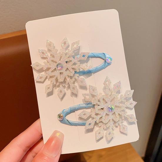 1 Pair Girls Hair Clip Blue White Snowflake Design Christmas Hair Pins Lightweight Hair Styling Tools Hair Accessories