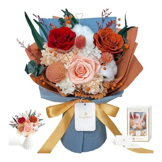 Fiorifiore Mother's Day Preserved Flower Bouquet, 3-Wheel Rose Bouquet, Free Standing, Gift Box Included, Perfect as a Birthday, Wedding Gift,
