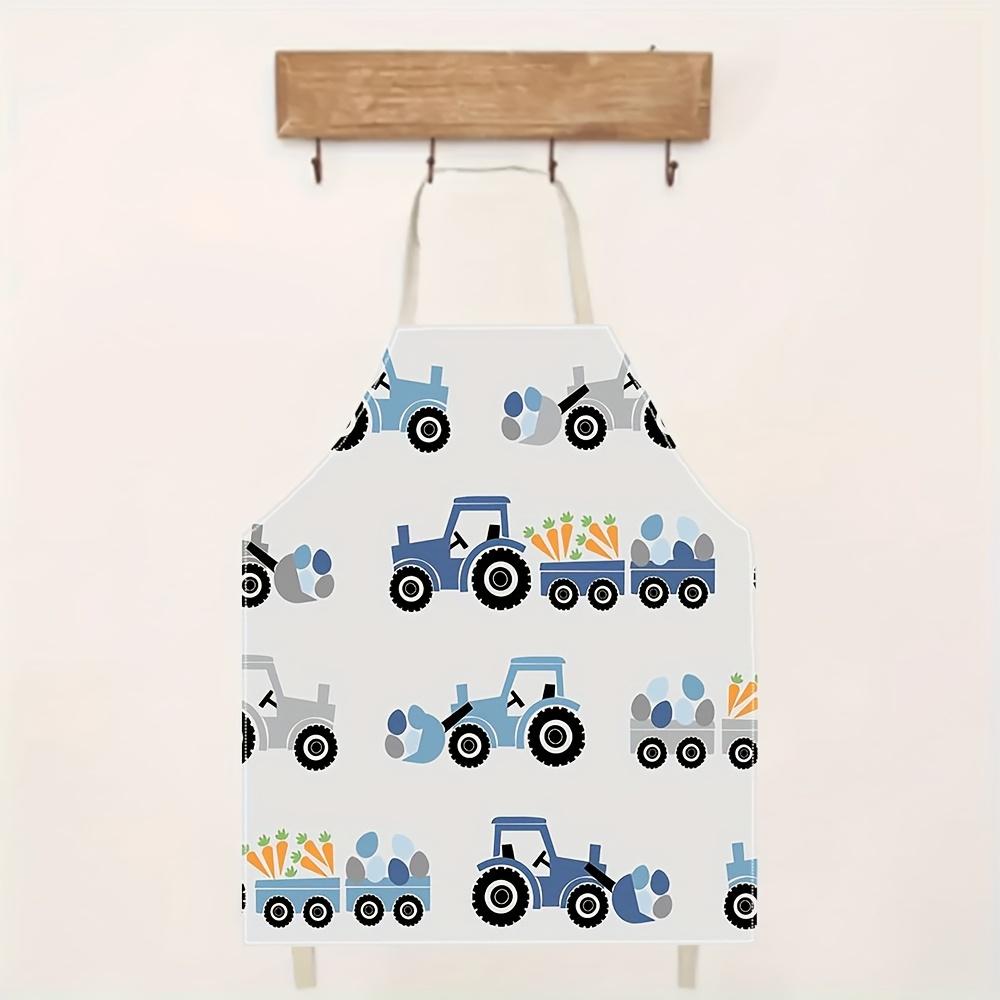 1 pezzo Grembiule da Bambino Cartone Animato Trattore Lino Impermeabile Cucina Cottura Arte Grembiulino Bambini Cucina Chef Regalo Ragazzi Ragazze Veicolo Agricolo Stampa