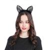 Diadema de Orejas de Gato de Encaje Negra Encantadora Diadema de Orejas de Gato Máscara Capucha para el Cabello Decoración de Fiesta Tocado Noche de Halloween Discotecas Accesorios para el Cabello para Mujeres a
