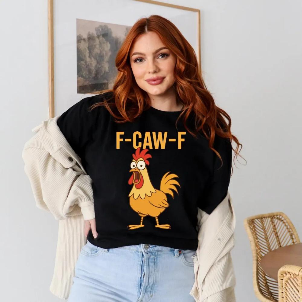 Camiseta Divertida F-Caw-F, Camiseta de Meme de Gallo, Camiseta de Amante de Pájaros Sarcástico, Camiseta de Cuervo a la Luz de la Luna, Camiseta de Pájaro Negro, Camiseta de Meme de Pollo
