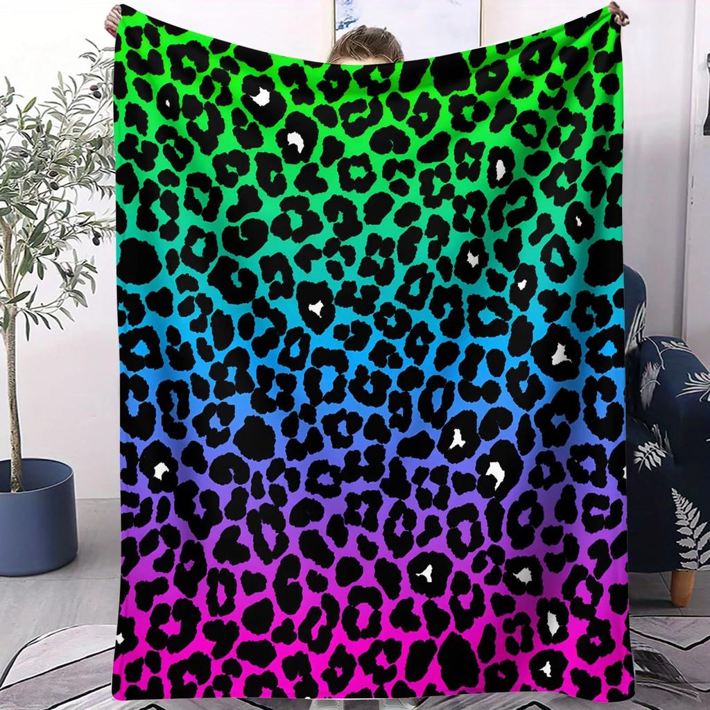 Farbverlauf Neon Leopardendruck Decke Lebendiger Trendiger Stil Fleece Überwurf für Wohnzimmer Schlafzimmer Zuhause Sofa Dekor Erwachsene Gemütliches Geschenk