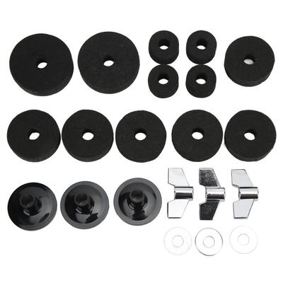 21 Peças Acessórios de Substituição para Pratos Feltros Mangas Borboletas Arruelas para Hi Hat Clutch Cup Preto