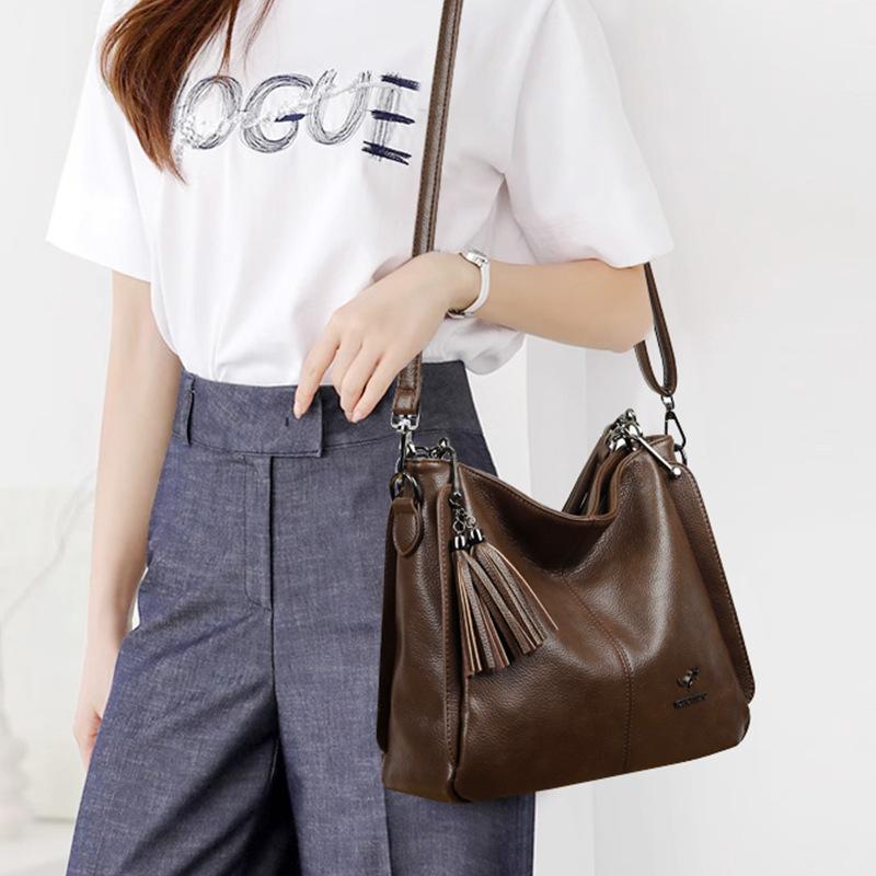 Hochwertige Damen Umhängetasche aus weichem Leder, Retro-Arbeitstasche, Schultertasche, Elegante Tasche mit großem Fassungsvermögen