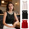 Damen Weste Seidiges Satin Ärmellose Tops mit Faux Perlen Kragen Lockerer Schnitt Sommer Tops Formelle Halbformelle Kleidung