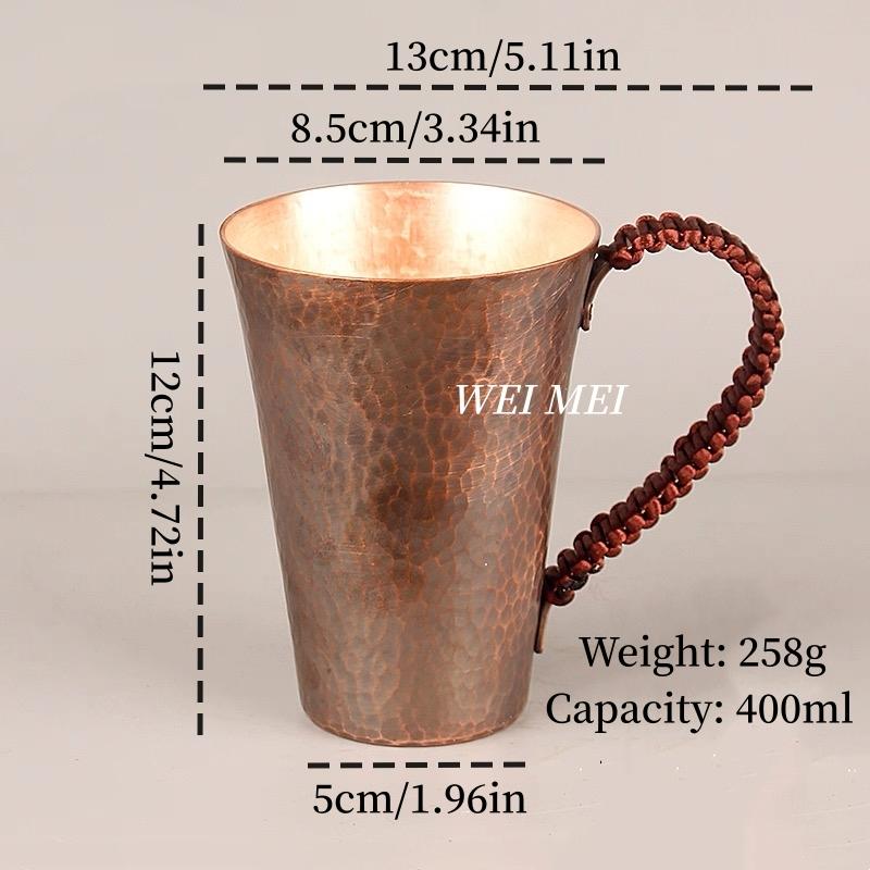 Handcrafted Vintage Copper Coffee Mug,Thickened Woven Handle Hammer Texture Cold Drink Cup,Friends Gifts Tea Cup Tableware