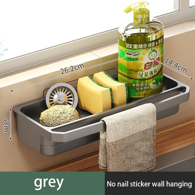 Kitchen Faucet Storage Rack Adjustable Hole-free Drain Rack With Drain Tray Sink Rack Wall-mounted Sponge Storage Shelf