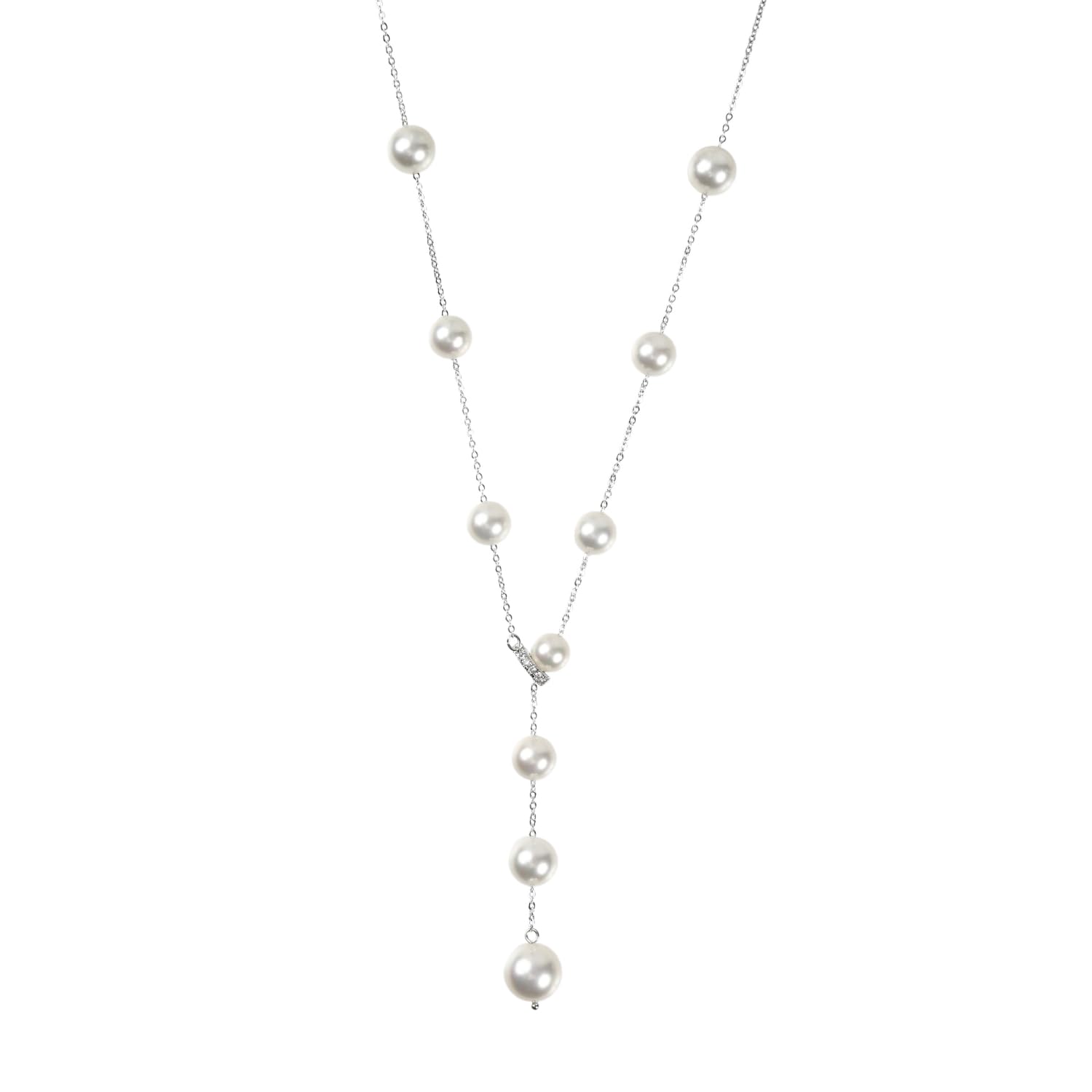 

[MIONO] [Produced by Yumi Katsura] Pearl Necklace Yumisienne Large Pearl Station Necklace Popular Women s Simple Stylish for Formal Occasions (White)