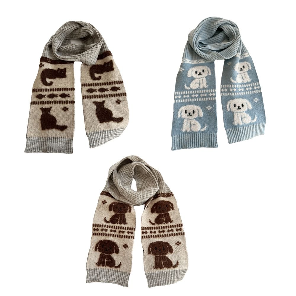 Jacquard Cartoon Katze Strickschal Süß Cool Winterwolle Schal Welpe Radfahren Halstuch Mädchen