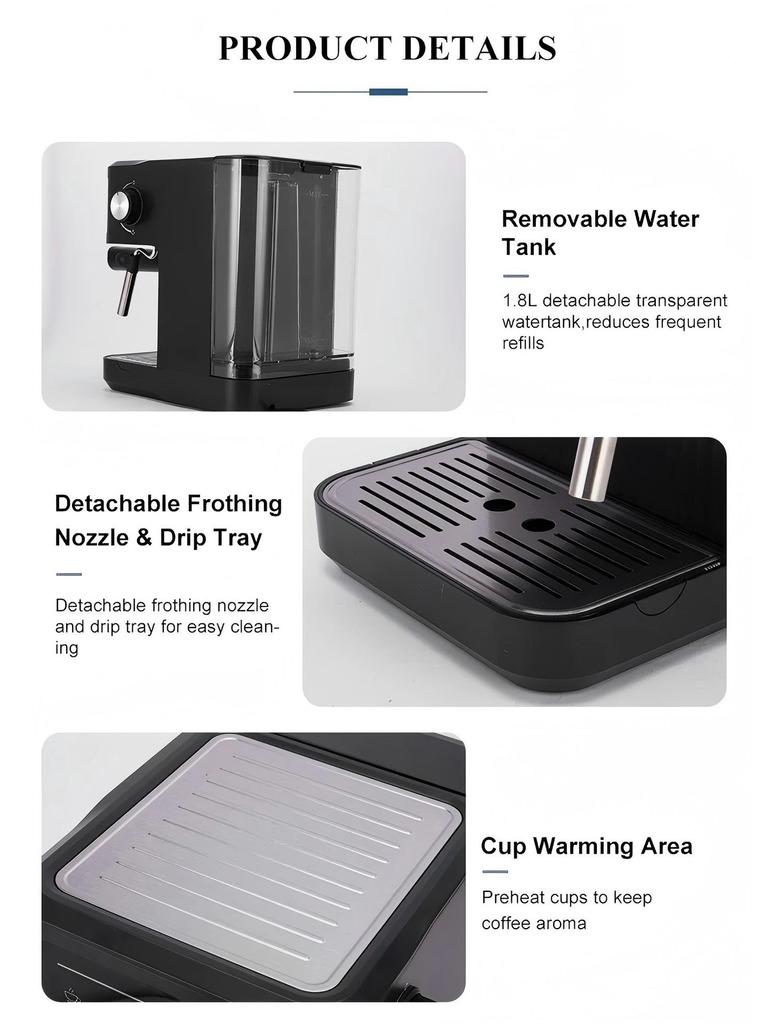 Italian Style Automatic Espresso Machine with Milk Frothing and High-Pressure Extraction