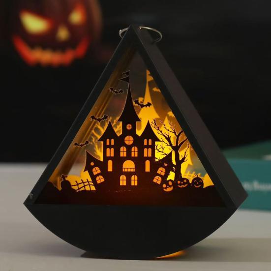 Decorative Lights for Home Halloween Triangle LED Lantern, Tumbler Shape Night Light with Witch Ghost Unique Decorations Pumpkin, Battery Operated