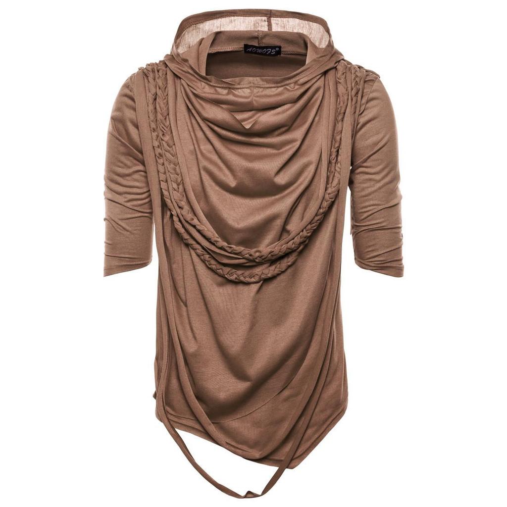 2026 European Summer Men's Hip-Hop Hooded T-Shirt with Pile Collar, Short-Sleeved, Trendy Street Dance Style YT001