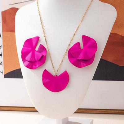 Geometric Fan-Shaped Enamel Necklace & Stud Earrings Set - Women's Fashion Jewelry