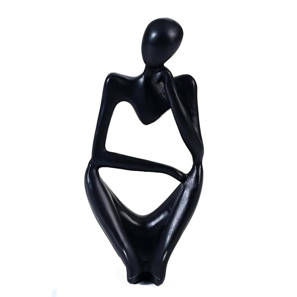 Black Abstract Thinker Resin Sculpture – Modern Deep Thinker Figurine for Home & Office Décor | Small Contemporary Accent Piece