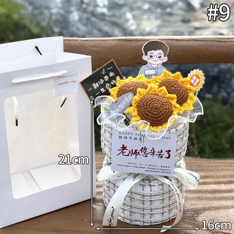 Teachers' Day Flower Bouquet Crochet Flower Gifts Graduation Artificial Bouquet Woven Flower Party Gifts