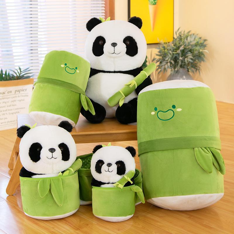 Bamboo Tube Panda Plush Toy Cute Hug Bamboo Turned Into a National Treasure Panda Flower Souvenir Doll Accompanying Gift