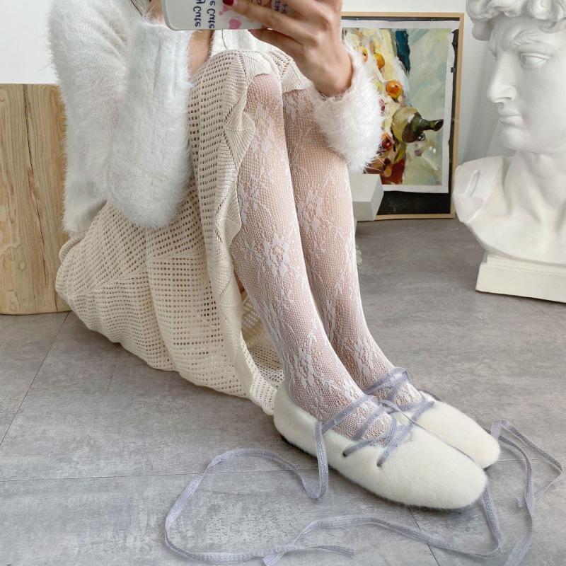 Elegant Lace Rose Print Stocking Lolita Fishnet Pantyhose Sexy Jk Hollow Tights Floral High Elastic Women Hosiery For Dress Sock