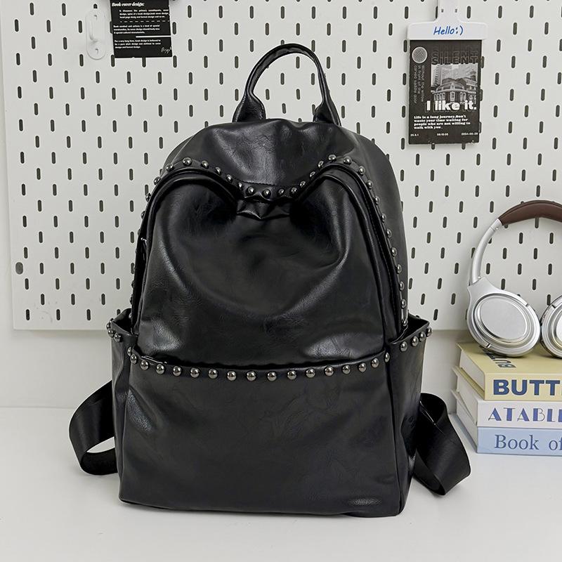School bag, top-layer leather backpack, women's PU leather backpack, casual soft leather backpack, travel large capacity bag