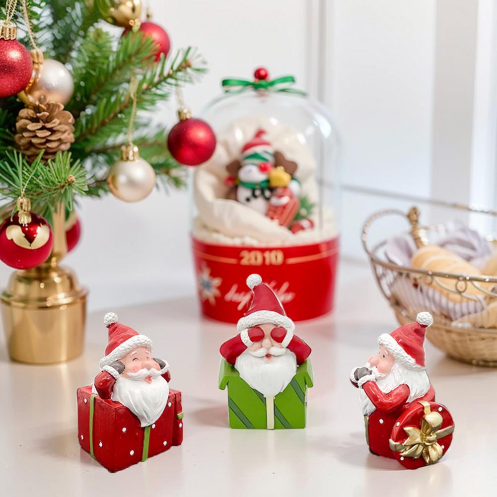 Kabát Figurka Santa Pryskyřice Vánoční Dekorace 3 ks Mini Sošky Santa Clause Vidím Slyším Mluvím Žádné Zlo Pryskyřičné Figurky Vánoce