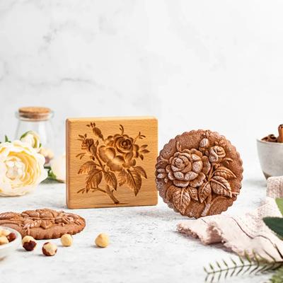 Wooden Cookies Biscuits Mold With Rose Flowers Animals Caved Embossed Patterns Baking Tools Diy Cutter Valentine'S Day Easter