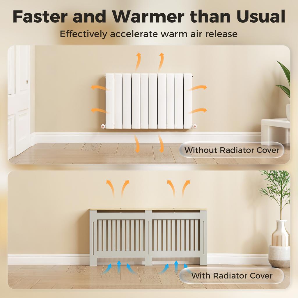 Slatted Radiator Cover Painted Cabinet With Line Grill Design 172L * 19W * 81H Cm Grey