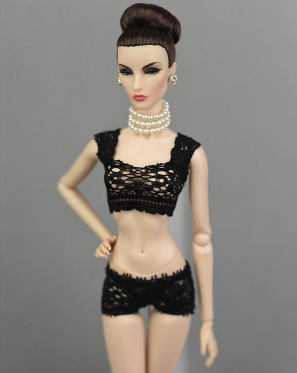 

Кружевное нижнее белье Бюстгальтер и трусы для куклы Барби Одежда 1/6 Панталоны для Блайз 1/6 Куклы BJD Топ и трусы для кукольного домика Барби чёрный