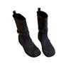 Soft leather texture apricot gentle solid color belt buckle medium tube Martin boots women's versatile suede round head low heel fashion boots