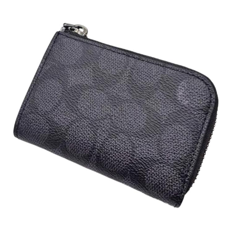 New COACH SignatureCanvas Coated Canvas Key Pouch Mini Women's Charcoal CW357-QBMI5