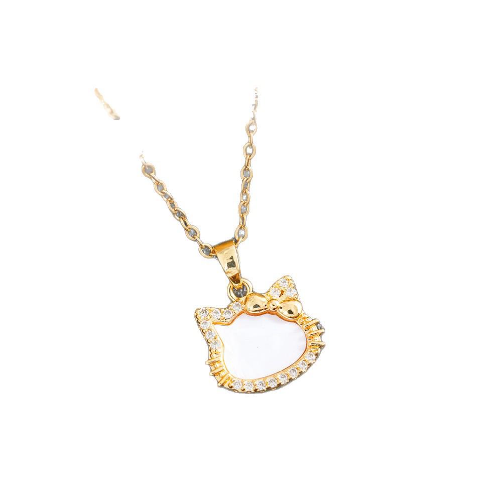 Zircon Cartoon Cat Pendant Necklace for Women - Cute Kitty Clavicle Chain Accessory
