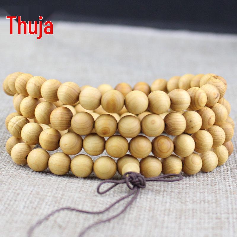 Golden Sandalwood Buddhist Prayer Beads Bracelet - 108 Beads, Wooden Wenwan Ornaments for Men, Women, Couples
