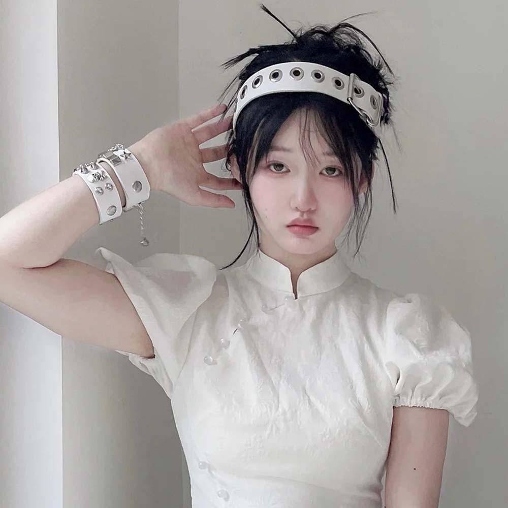 Hollow Out Steampunk Hair Hoop Rock-inspired Leather Buckle Hairband Punk Rivet Headband  Girls