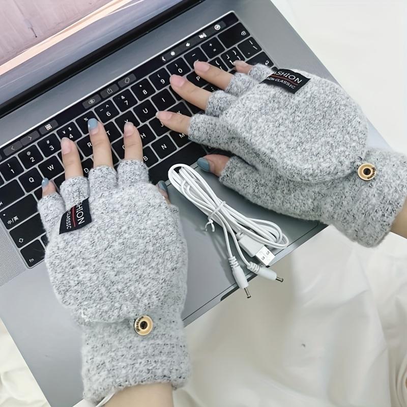 1 USB Port 5-volt Electric Heating Gloves with Flip Half-finger Design - 5-finger Back-of-hand Heating, Ideal for Winter Office Use with Computers