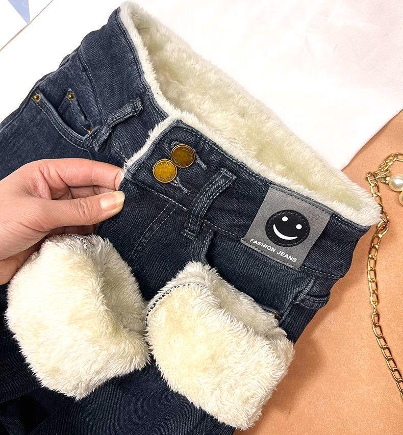 Women's Fleece-Lined High-Waisted Skinny Jeans - Extra Thick Lambswool Winter Pants 2024