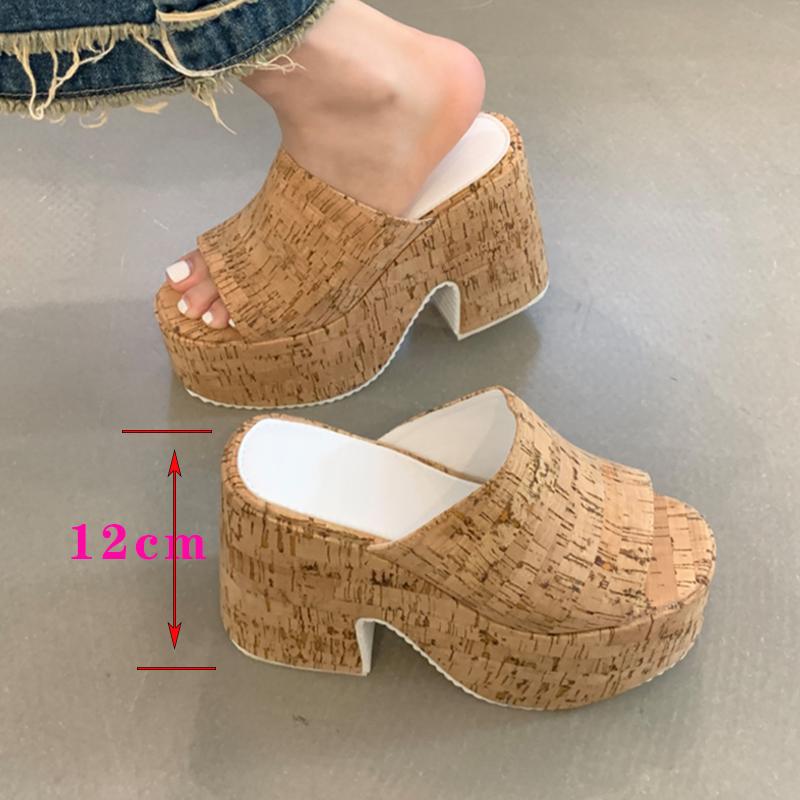 Fashion 12cm New Style Thick-bottomed Thick Heels and Large Size for Women To Wear in Summer Slippers of Size 34-43 Zapatos Mujer