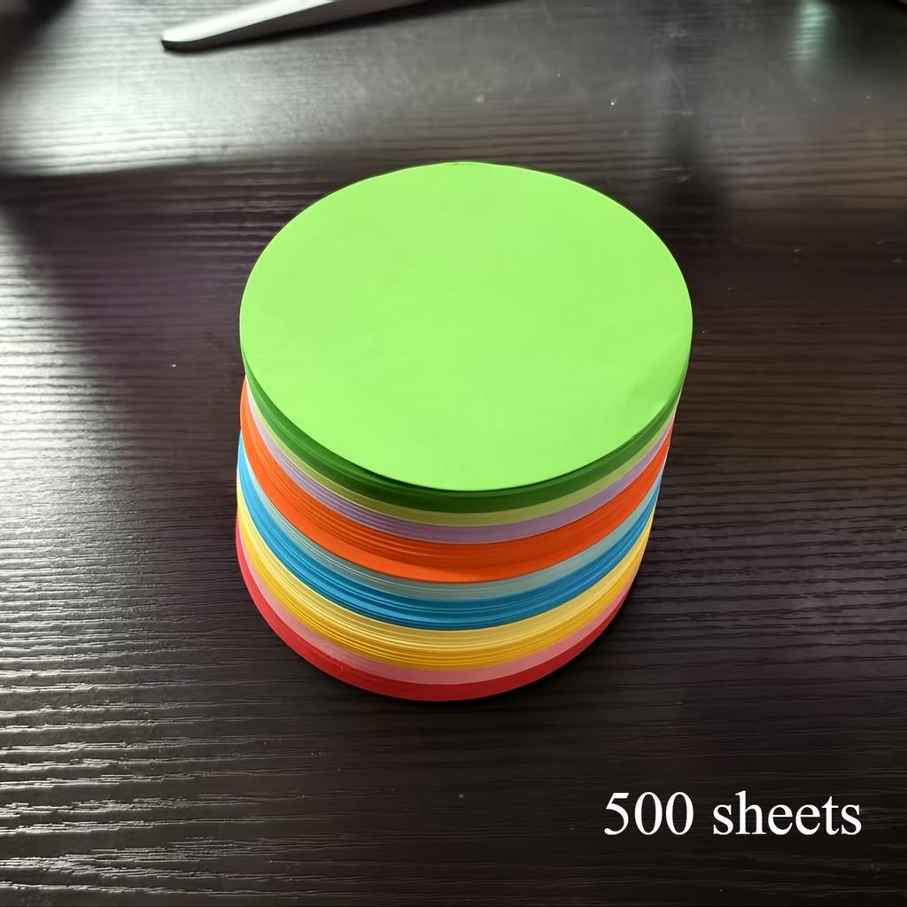 500/1000 Sheets/Set, 10 Vibrant Colors Handmade Paper Pack, Thick Round Cardstock Suitable for DIY Origami, Graffiti Art, and Decorative Projects
