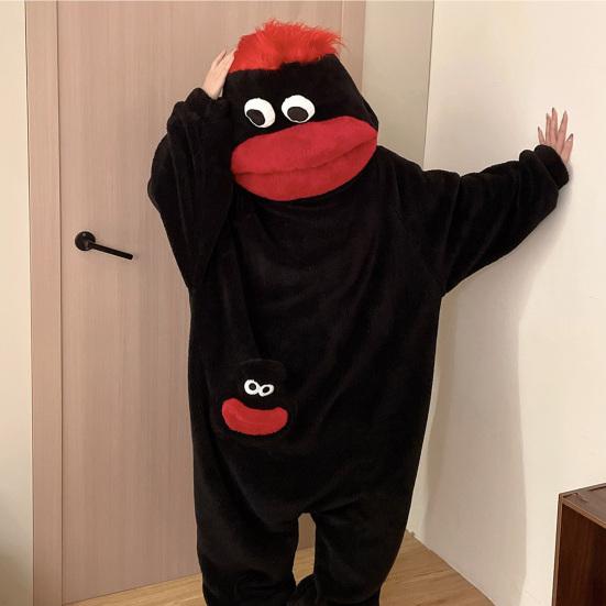 Grappige Draagbare Grote Mond Onesie Pyjama voor Kinderen, Volwassenen, Gezellige Fleece Huis Kleding, Met Capuchon Zacht Pluche Eendelig Jumpsuit
