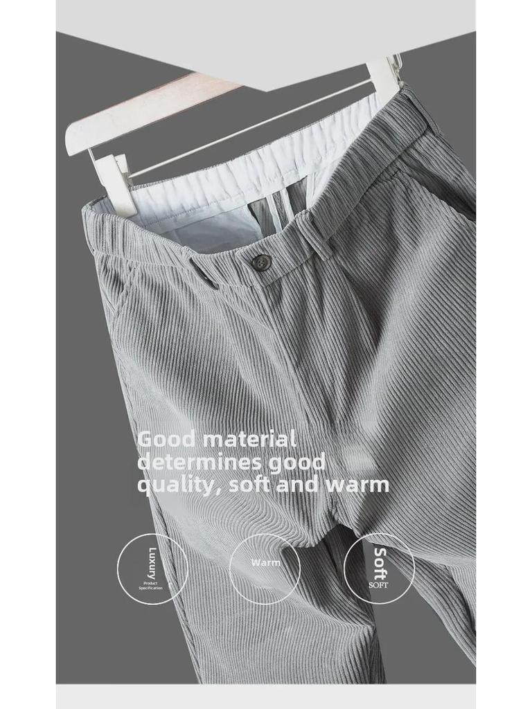 Men's High-End Corduroy Elastic Straight-Leg Trousers - Casual & Trendy for Autumn/Winter