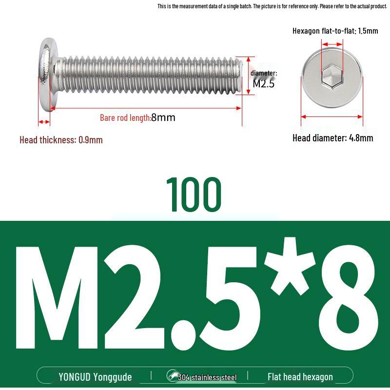 304 Stainless Steel Ultra-Thin Flat Head Hex Socket Bolt, M2-M12