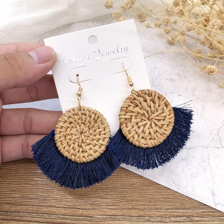 Holiday Style Handmade Grass Rattan Woven Earrings Retro Fringed Simple Stud Earrings Temperament Versatile Women's Earrings
