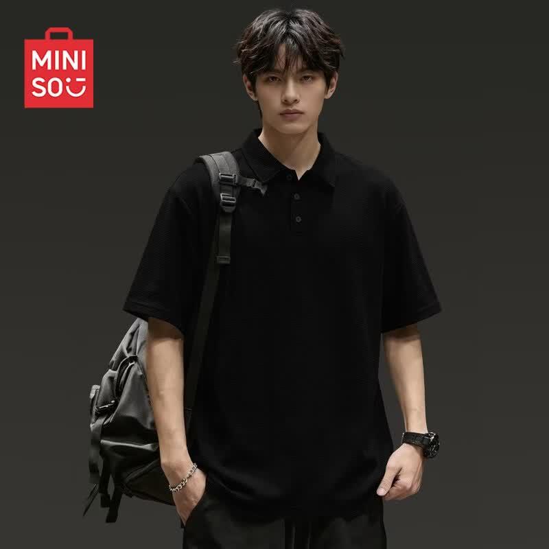 MINISO Men s Waffle Knit Short-Sleeve Polo Shirt XL