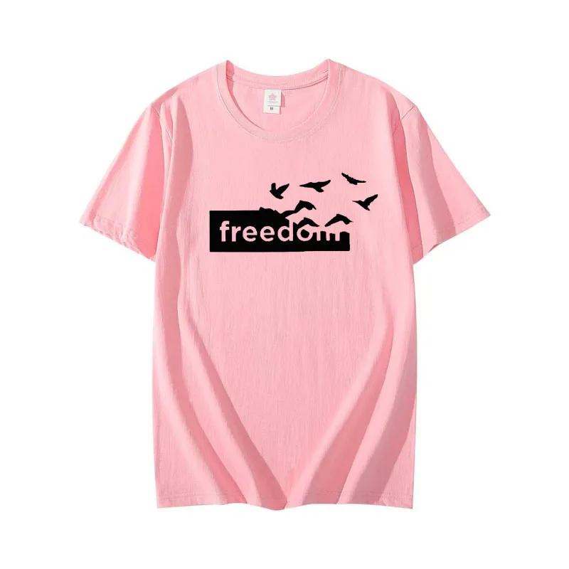 2025 Summer Fashion Cotton Crew Neck T-Shirt Freedom Printed Short Sleeve Loose and Versatile Men and Women Clothing Top T-shirt