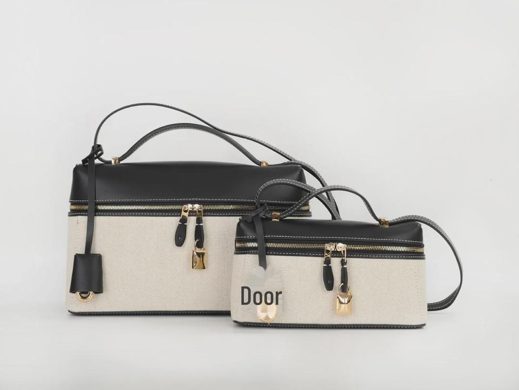 LP27 Women's Large Capacity Genuine Leather & Canvas Handbag - Versatile Messenger & Lunch Bag