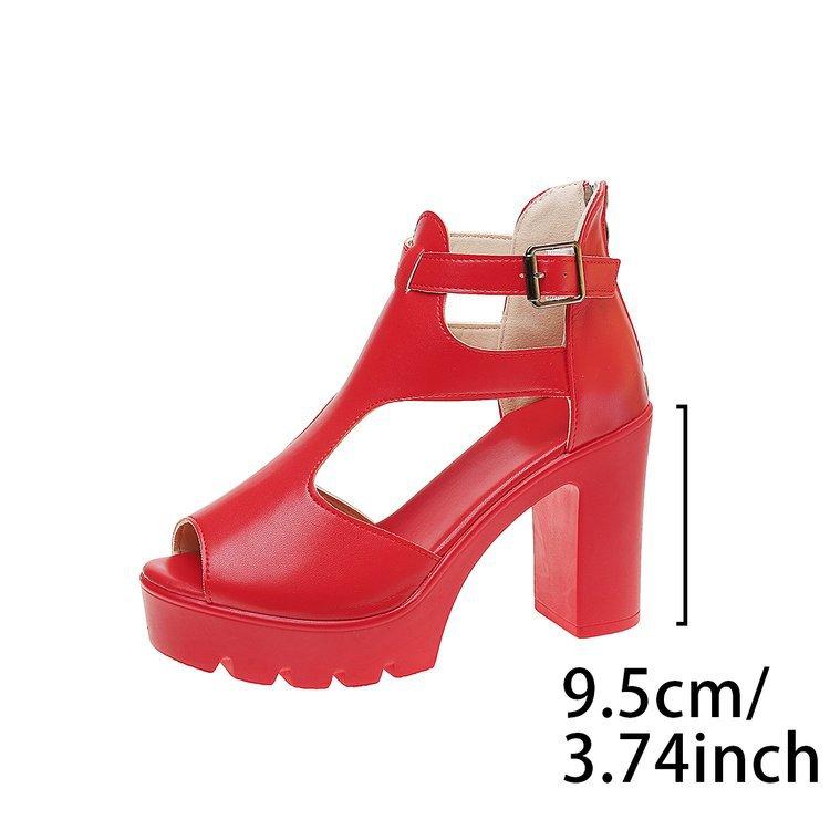 

2025 summer new fashion cool boots fish mouth hollow high heel sandals thick heel sexy nightclub roman women s shoes 2025 42 красный