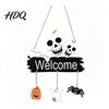 Wooden Wall Decor for Party Halloween Welcome Door Hanging Sign 3D Layered Pumpkin Skull Spider Plaque Ornament Window Front Porch Home Farmhouse