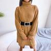 Women Casual Color High Collar Long Sleeve Bottomed Wool Dress