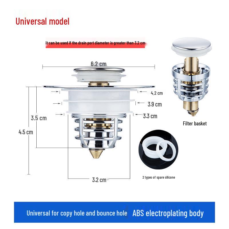 Universal Anti-Clog Leakproof Pop-Up Washbasin Drain Stopper with Odor-Proof Filter