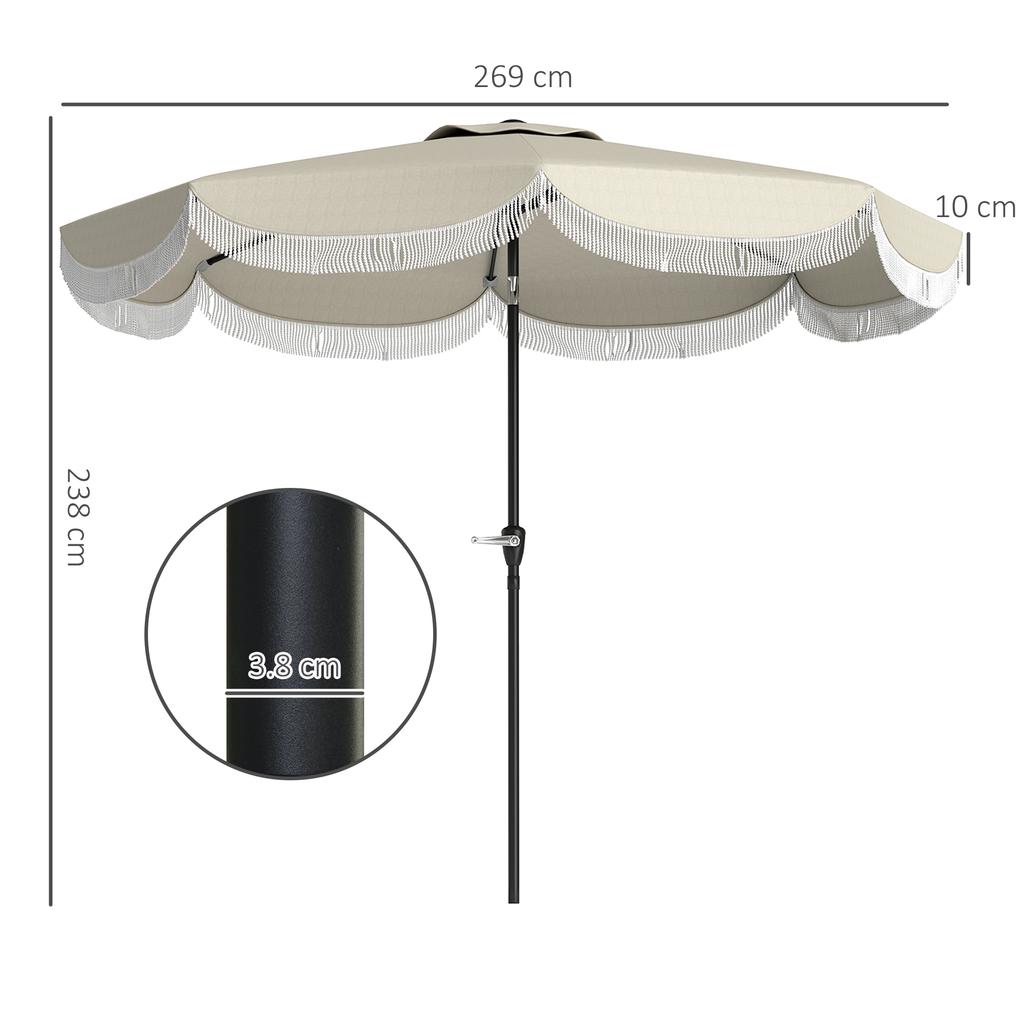Ombrellone da Giardino Rotondo 2,7x2,4 m con Manovella, in Metallo e Poliestere, Grigio Chiaro