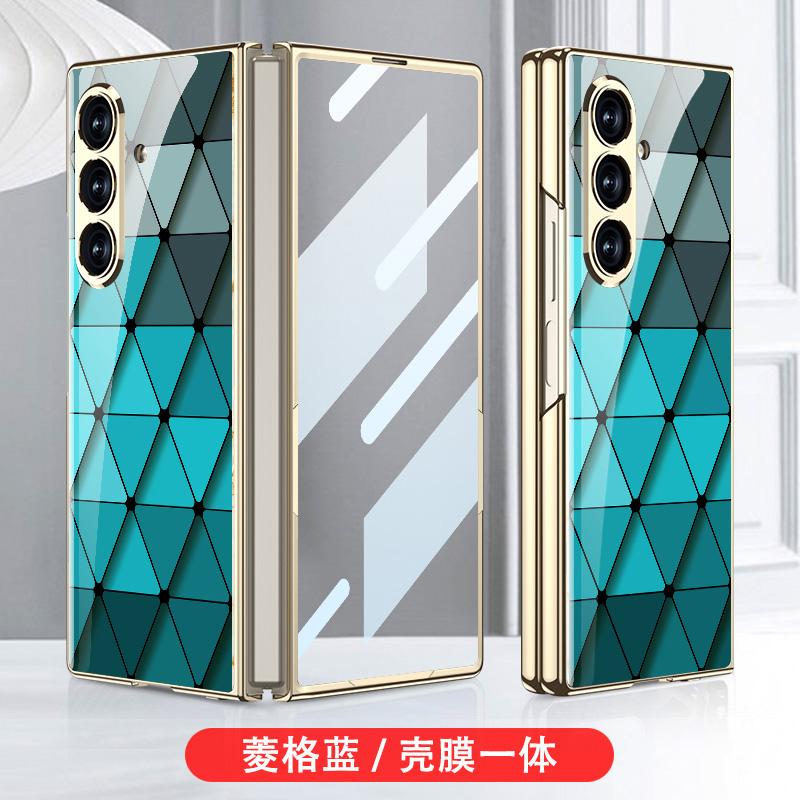Luxury Plating Painted Glass Case for Samsung Galaxy Z Fold 7 6 Back Screen Glass Protective Cover for Galaxy Z Fold7 Case